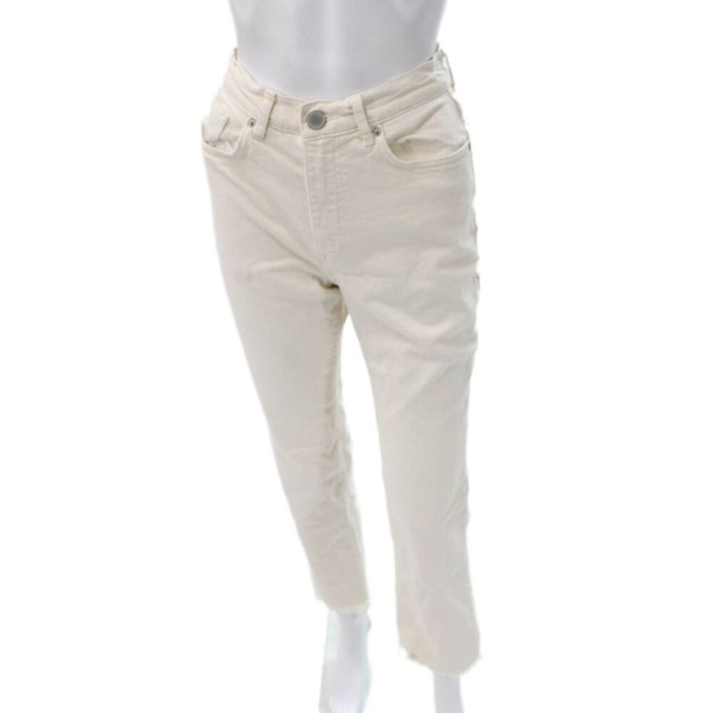 La Ligne Womens Straight Jeans Ivory High Rise Button Cotton Size 26